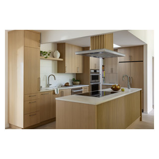 White Oak Contemporary Kitchen with Fluted Wood Detailing ...