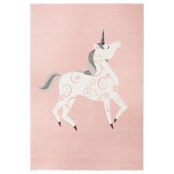 Safavieh Carousel Kids Area Rug, CRK163, Pink and Ivory, 5'3"x5'3" Round