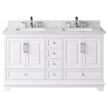 60" Double Sink Bathroom Vanity With Carrara Marble Top