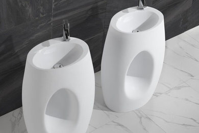 ADM Bathroom Oval Freestanding Pedestal Sink, White, 24"  - DW-217 (24 x 19)