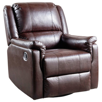 GDF Studio Jemma Tufted Brown Leather Swivel Gliding Recliner Chair