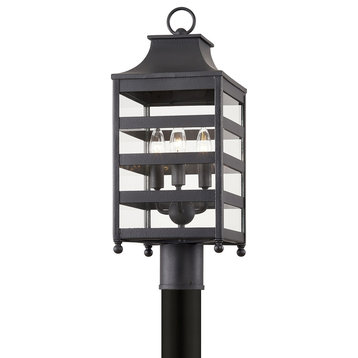 Holstrom 3 Light Post - Forged Iron Finish - Clear Glass