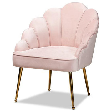 Baxton Studio Cinzia Glam and Luxe Light Pink Velvet Fabric Upholstered Gold...