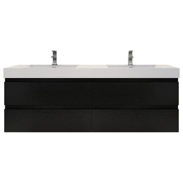 84" Double Sink Wall Mount Vanity, Acrylic Sink, Black