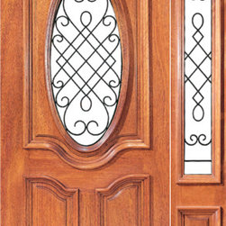 Prehung Mahogany Oval Entry Door One Sidelite Decorative Ironwork - Front Doors