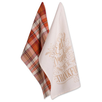 DII Assorted Check Fall Be Thankful Printed Dishtowel, Set of 2