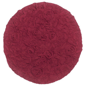 Bell Flower Collection Tufted Non-Slip Bath Rugs, 30" Round, Red