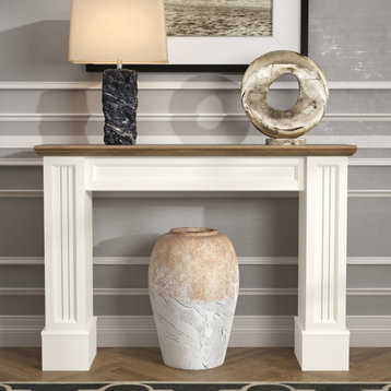 Plunto 46.5 in. Ivory with Knotty Oak Rectangular Engineer Wood Console Table