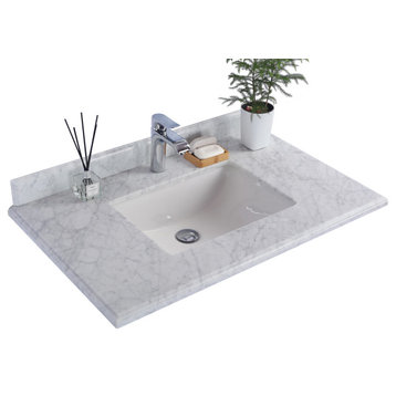 White Carrara Countertop 36" Single Hole With Rectangle Sink