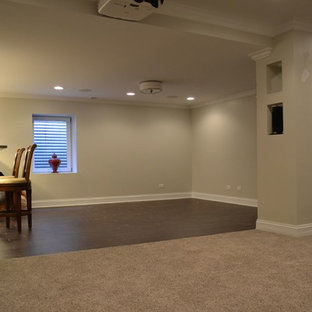 75 Beautiful Dark Wood Floor Basement With A Wood Stove ...