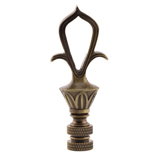 Antique Metal Reeded Loop Lamp Finial with Antiqued Brass Base 3.25