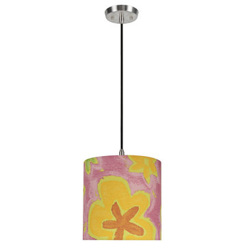 Aspen Creative 71061-11, 1-Light Fabric Lamp Shade Hanging Pendant, Pink