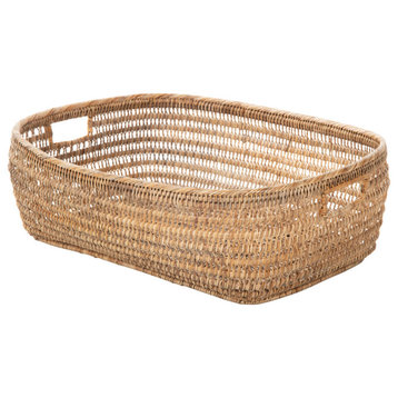 Cambria Rectangular Open Weave Storage Basket, Honey-Brown