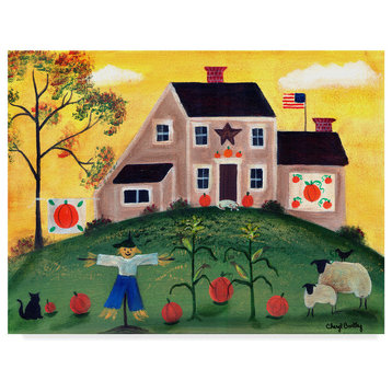 Cheryl Bartley 'Scarecrow Pumpkin Sheep' Canvas Art, 19"x14"
