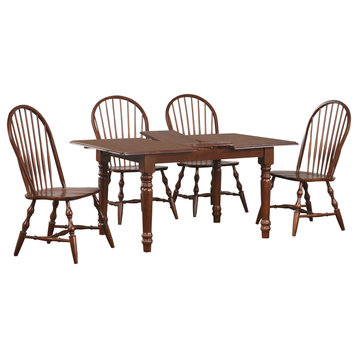 5-Piece 60" Rectangular Extendable Dining Set, Chestnut Brown Wood, Seats 4, 6