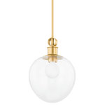 Mitzi - Anna 1 Light Pendant, Aged Brass - Simple yet savvy, the Anna Pendant is a modern classic that will work in any space. A linear, polished nickel or aged brass pipe drops down to reveal an oval glass dome housing a single light source. Also available in a larger size.