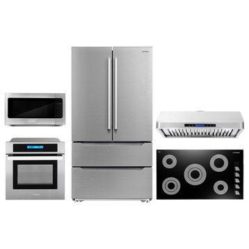 5 Piece,  36" Cooktop, 30" Wall Oven 24.4" Microwave, Refrigerator & Wine Cooler
