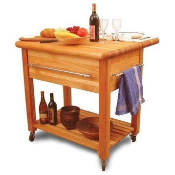 Pemberly Row Wood Island Butcher Block Work Center in Natural