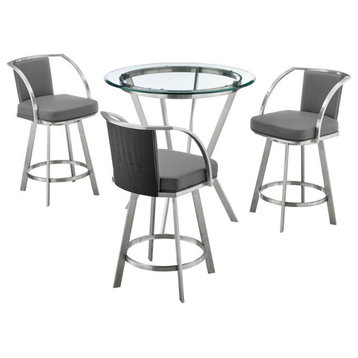 Naomi and Livingston 4-Piece Counter Height Dining Set in Brushed Stainless...