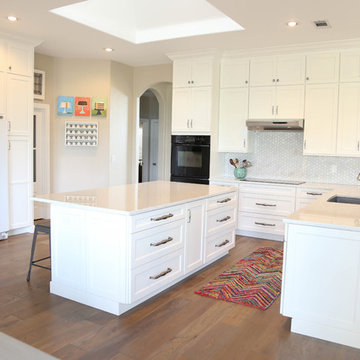 Traditional White Kitchen with Honeycomb Backsplash