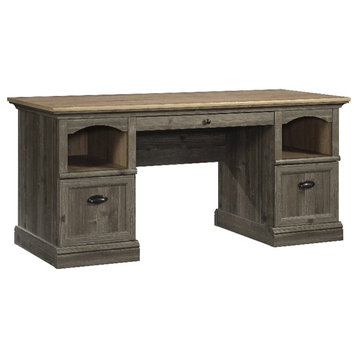 Pemberly Row Contemporary Engineered Wood Executive Desk in Pebble Pine