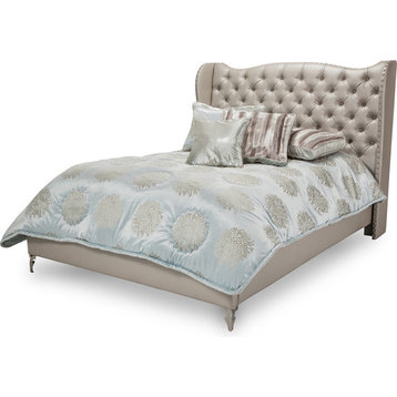 AICO Michael Amini Hollywood Loft Upholstered Bed, Frost, Queen, King