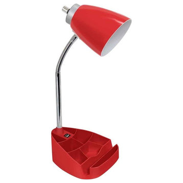 Organizer Desk Lamp With Ipad Tablet Stand Book Holder and Usb Port, Red