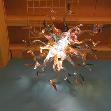 Blown Glass Chandelier - Art Glass Chandelier - Art Glass Lighting - Teal Amber