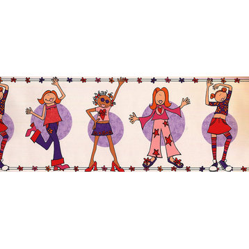 Hip Girl Wallpaper Border Beige Red Purple Orange Blue 9"x15' CM79607