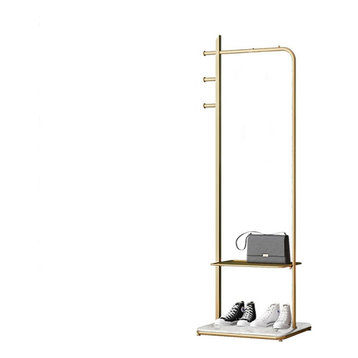 Gold Marble Freestanding Clothing Rack With Hanging Rail and Hooks