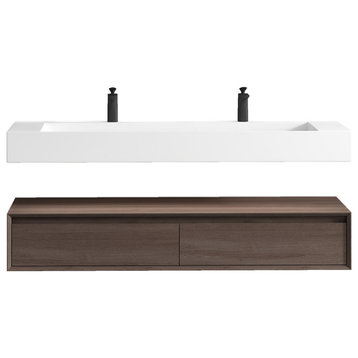 Alysa 60'' Floating Vanity, Acrylic Sink, Double Faucet Hole, Red Oak