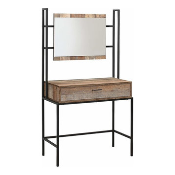 Dressing Table With Mirror and Drawer for Additional Storage, Rustic Design