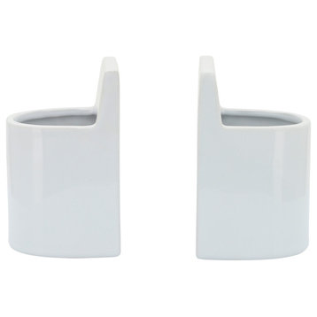 2-Piece Ceramic 6" Pouch Bookends, White