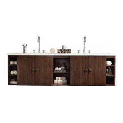 72 inch Floating Double Sink Bathroom Vanity Coffee Oak Finish - Bathroom Vanities And Sink Consoles