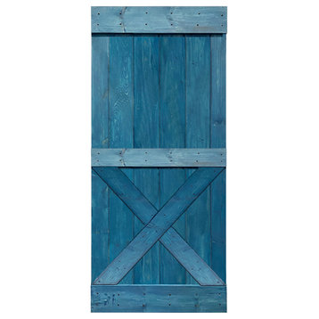 TMS Pine Wood Interior Sliding Barn Door, Ocean Blue, 36"x84", Mini X