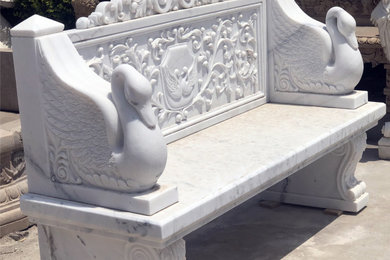White marble benches