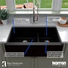 Karran Farmhouse/Apron-Front Quartz 34" Double Offset Bowl Sink, Black