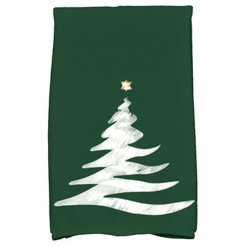 Wishing Tree Holiday Geometric Print Kitchen Towel, Dark Green