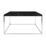 Gleam Square Coffee Table, Black Marble, Chrome Feet