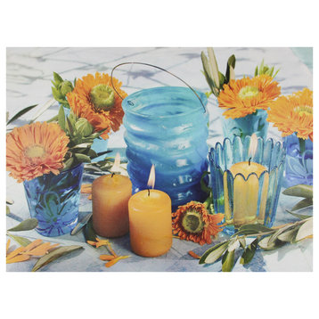 15.75" 3 LED Candle and Flower Scene Canvas Wall Hanging