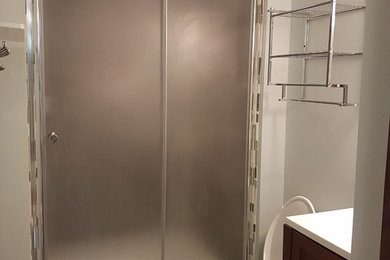 Example of a small transitional gray tile and ceramic tile ceramic tile bathroom design in Edmonton