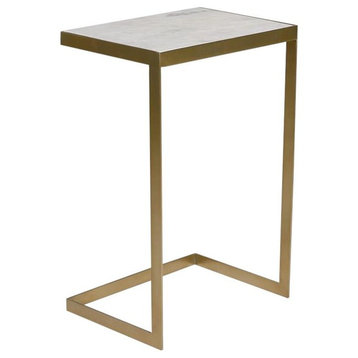 Accent Table Laguna Antiqued Brass Metal Base White Marble Top Modern