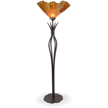 Wrought Iron Milan Torchiere Floor Lamp With Glass Shade
