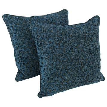 25" Double-Corded Jacquard Chenille Square Floor Pillows, Set of 2, Blue Floral