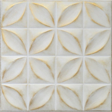 19.6"x19.6" Styrofoam Glue Up Ceiling Tiles R3 White Satin Washed Gold