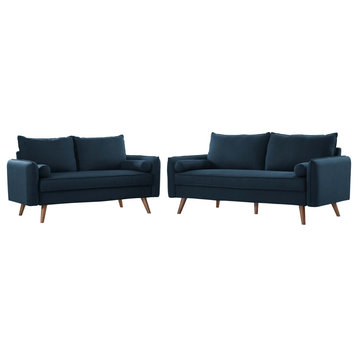 Loveseat and Sofa Set, Fabric, Navy Blue, Modern, Living Lounge Hospitality