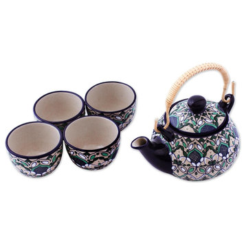 Road to Guanajuato Ceramic Teapot and Cups, 5-Piece Set