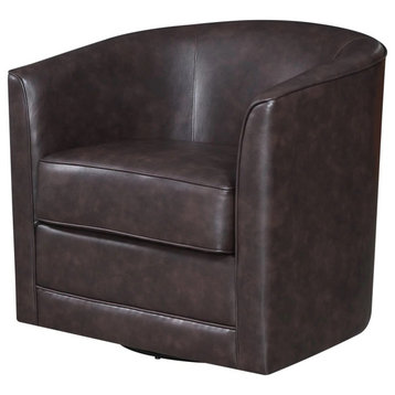 Contemporary Accent Chair, Swiveling Design With Faux Leather Seat, Dark Brown