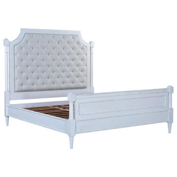 Bed Greyson King Antique White Distressed Solid Wood Sand Tufted