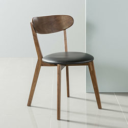 Henrik Solid Walnut Dining Chair - Black Top Grain Leather Seat - Dining Chairs